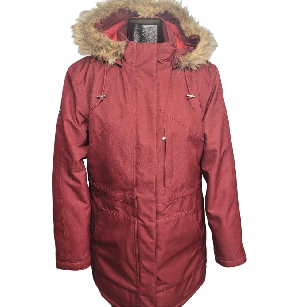Wind River Women's Tmax Hyper-dri Red Hooded Winter Jacket with Faux Fur Trim L